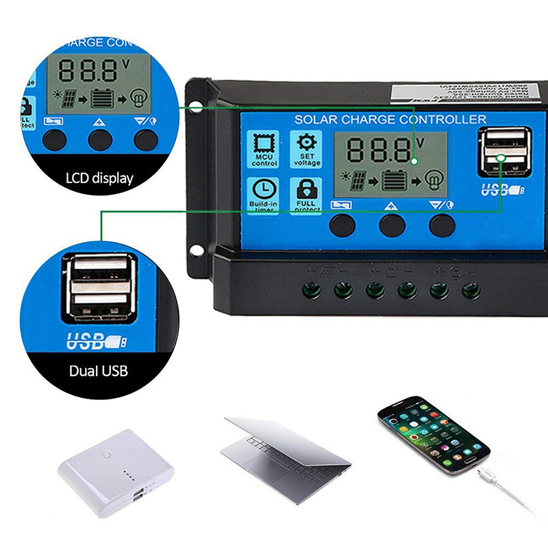 Solar Charge Controller 12V/24V Solar Panel Battery Controller Regulator Solar Charge Controller With Dual USB LCD Display