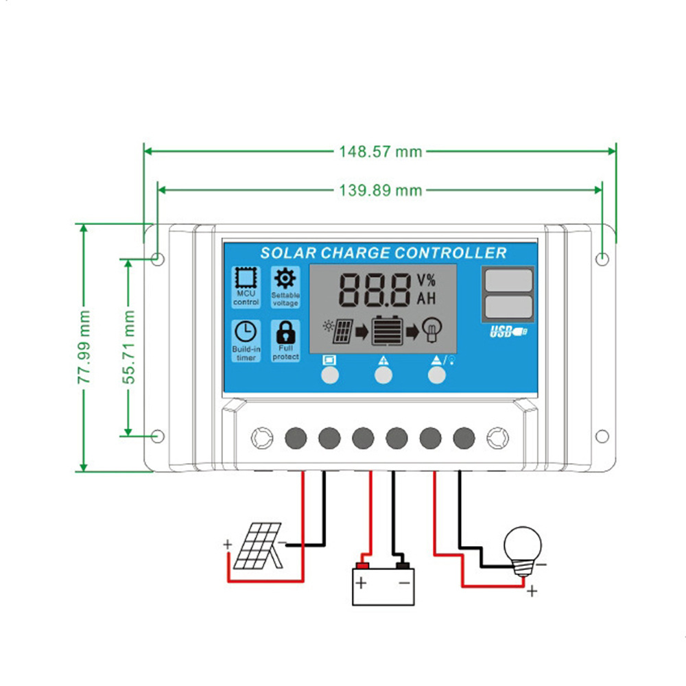 Solar Charge Controller 12V/24V Solar Panel Battery Controller Regulator Solar Charge Controller With Dual USB LCD Display