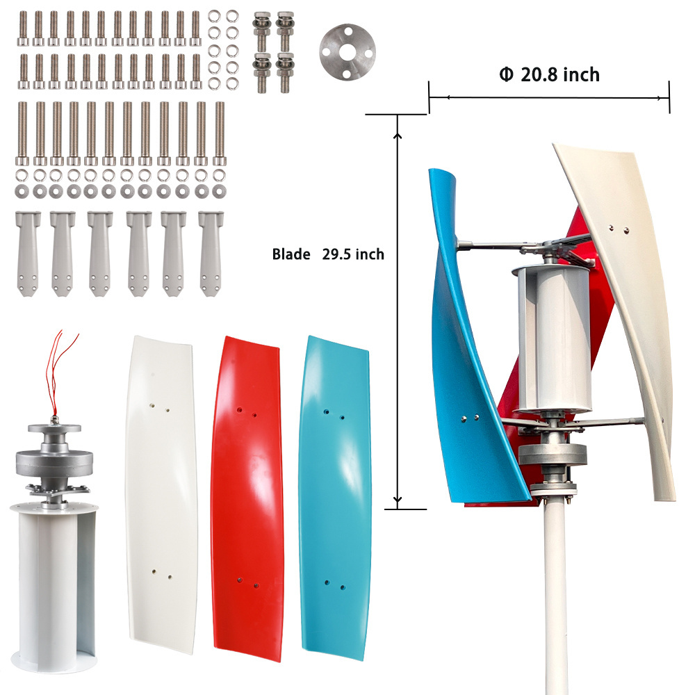 500W 800W 1000W Wind Turbine Vertical Axis Permanent Maglev Generator Electric Power12V 24V 3 Blade With Mppt Charge Controller