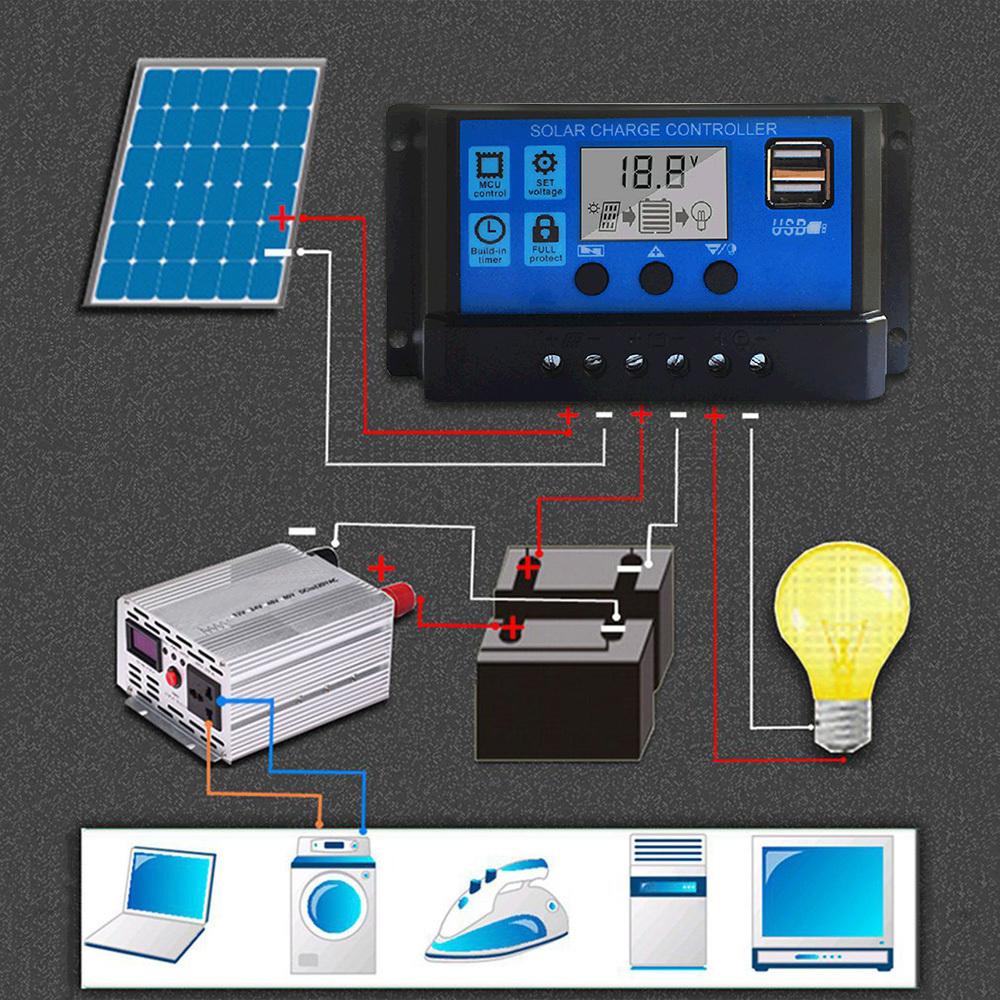 Solar Charge Controller 12V/24V Solar Panel Battery Controller Regulator Solar Charge Controller With Dual USB LCD Display