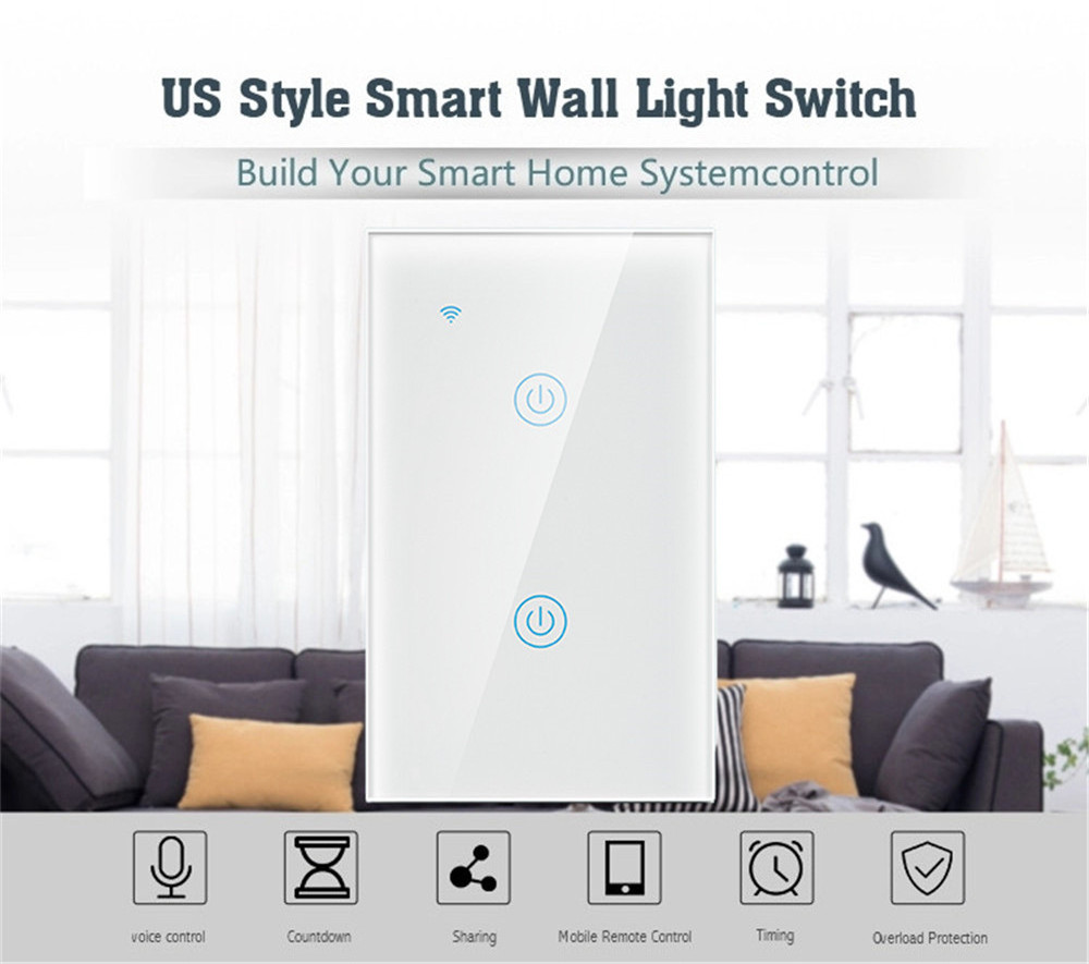 Electrical Wi-fi Smart Switch 2 Gang US Standard Switchtouch Wall Smart Switch Smart Life for Smart Home AC 90-250V 50/60hz Wifi