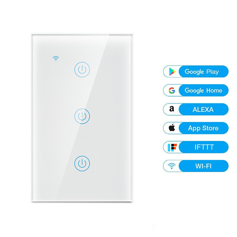 Smart Life APP remote control US Smart Switch for Smart home Light Control 3 Gang in Touch Switch Wall Smart Switch