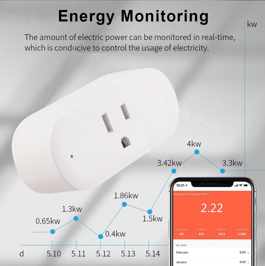 Tuya Smart Life APP Remote Control Timer Schedule Alexa Google Home 2.4GHz 5GHz WiFi Smart Socket US Plug 15A