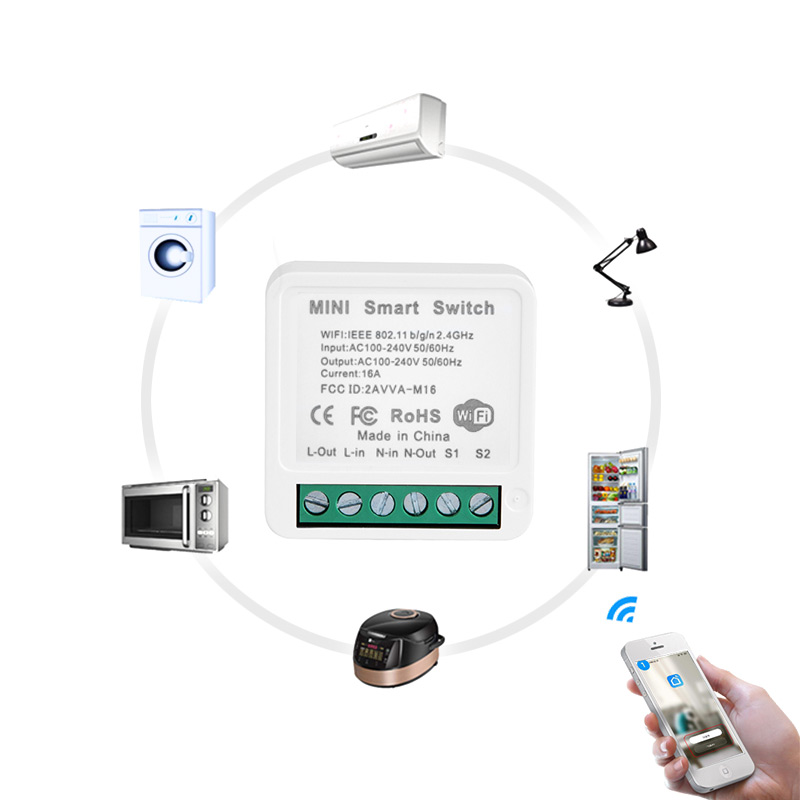 Tuya Smart Life APP Remote Control Mini 16A  Wireless Smart On-off Electrical Breaker WiFi Light Switches