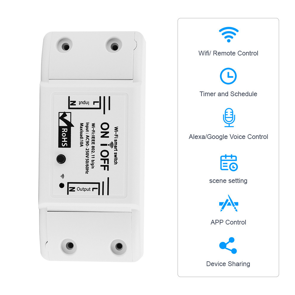 2022 New Switch Smart Home Tuya IOT Smart Wifi Switch 10A AC 90-250V White SCW NF101 Switch Breaker