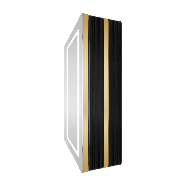 high quality hinge eccentric adjustment open 125 wide Patterned design bathroom LED lighted illuminated mirror cabinet door