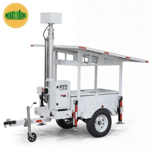 Traffic Lights Surveillance Mounted Mobile Light Tower Solar Trailer