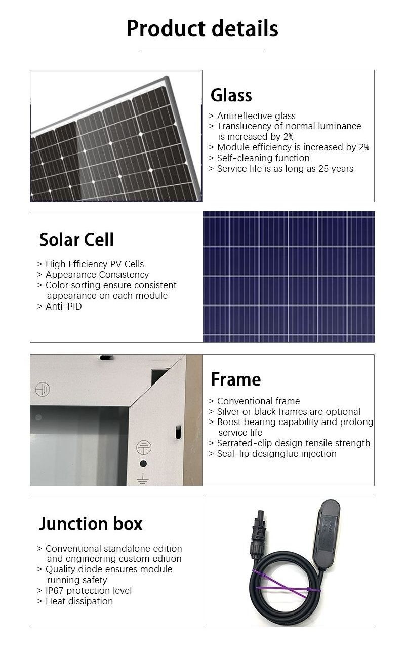 High Efficiency 100 200 300 400 500 Watt 12 Volt Module Off Grid Energy System Monocrystalline Solar Panel