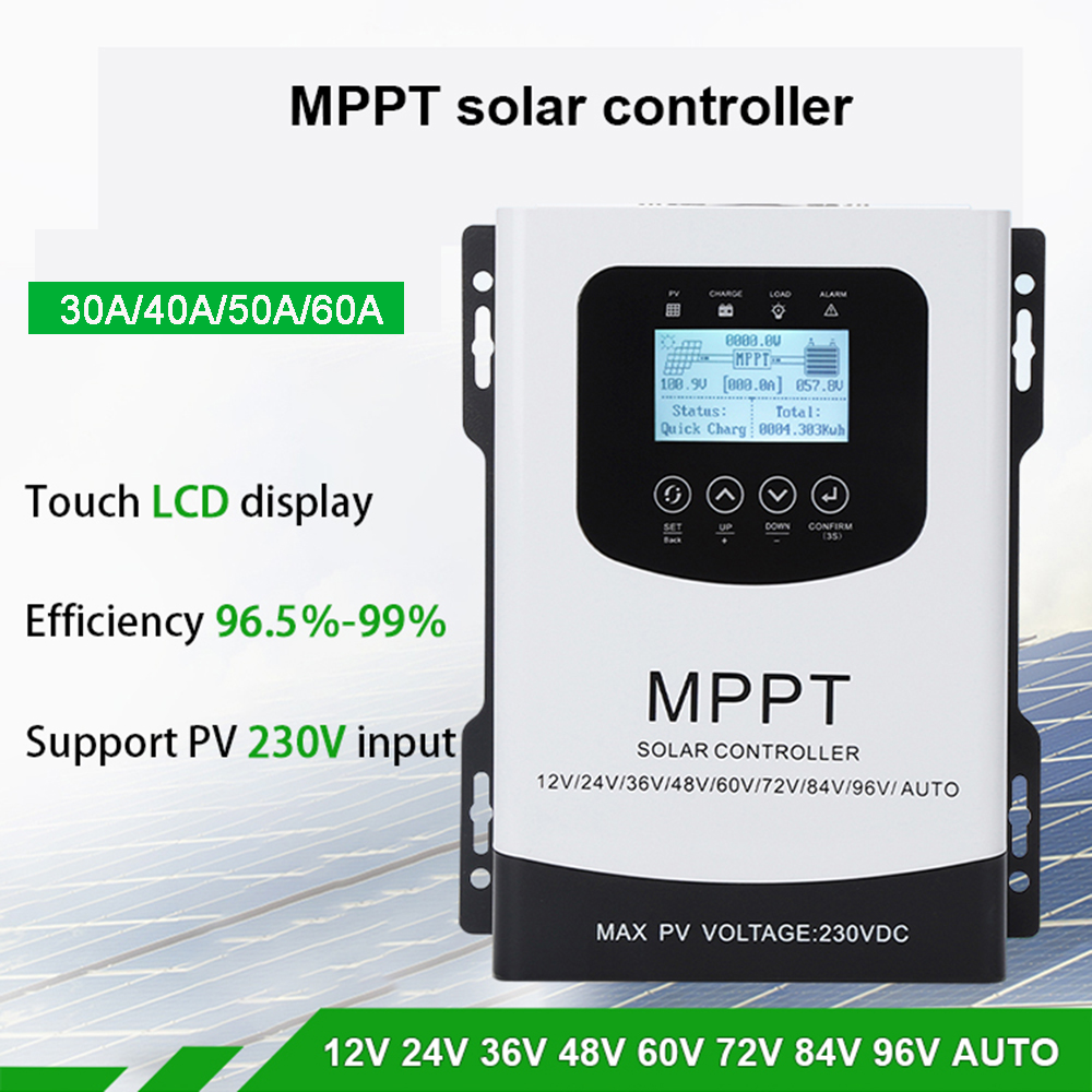 Factory wholesale auto12v 24v 30a 40a 50a 60a system charger pwm mppt solar charge controller suitable all battery regulator