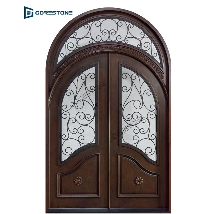 Simple Design Wrought Iron  Double  Door Arched Design Wrought Iron Door