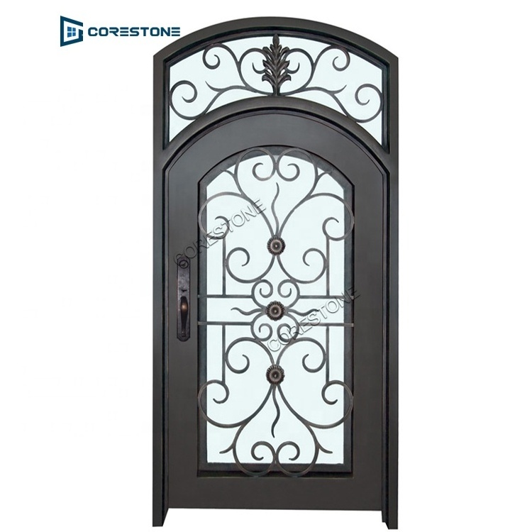 Simple Design Wrought Iron  Double  Door Arched Design Wrought Iron Door