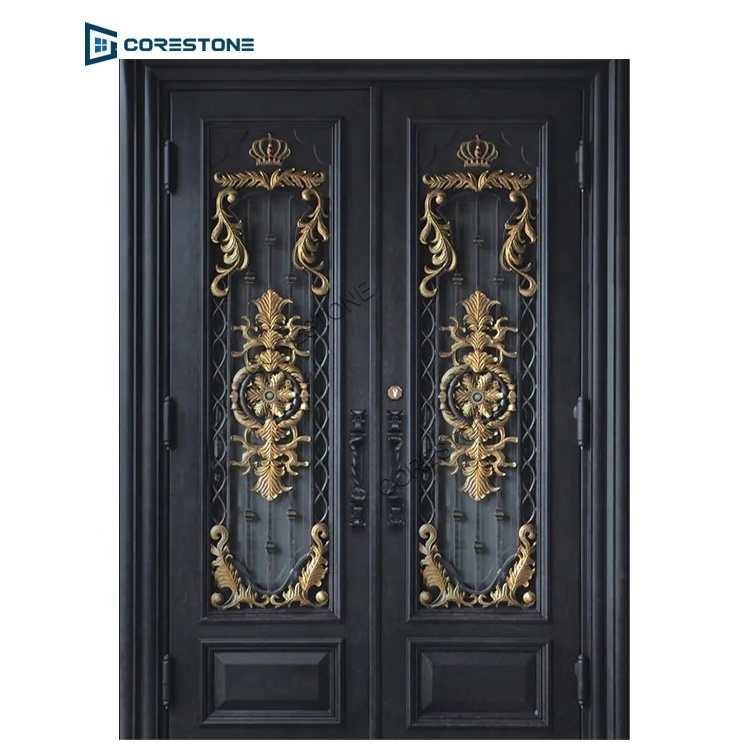 Simple Design Wrought Iron  Double  Door Arched Design Wrought Iron Door