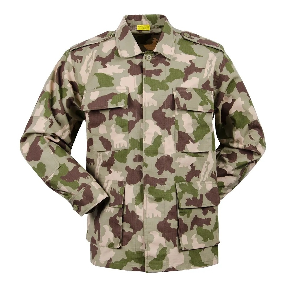 Nigeria Custom  65/35 TC Workwear Jacket Outdoor Hunting Ripstop Four Woodland Camo Combat Camouflage Suit Tactical Uniform