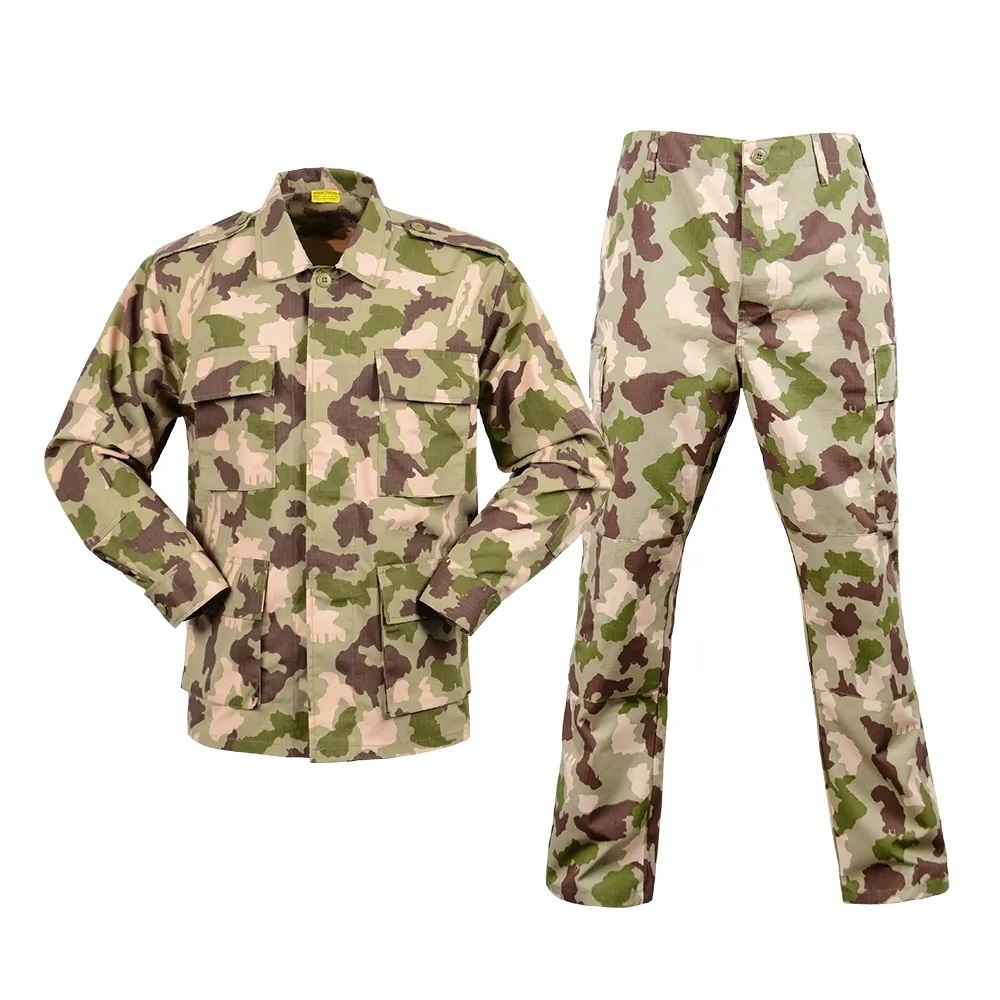 Nigeria Custom  65/35 TC Workwear Jacket Outdoor Hunting Ripstop Four Woodland Camo Combat Camouflage Suit Tactical Uniform