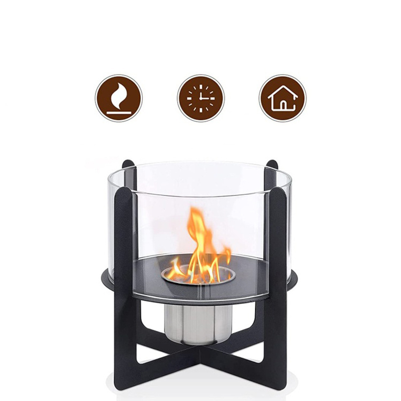 Indoor Table Top Fire Pit Portable Fire Bowl Round Tabletop Bio Ethanol Burner Fireplace With Glass Cover