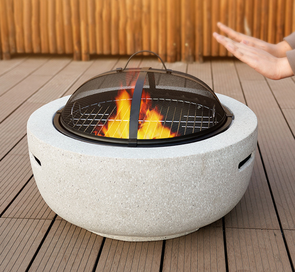 Concrete Fire Pit Tabletop Gas Garden Fire Pit Bowl Round Firepit Charcoal BBQ Grill Camping Large Fire Pits