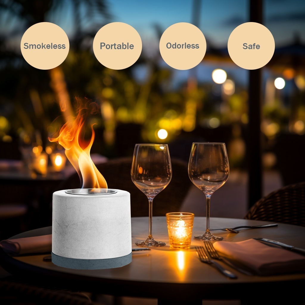 Concrete Tabletop Ethanol Fire Pit Bioethanol Fireplace Indoor Smokeless Table Top Fire Pit Bowl