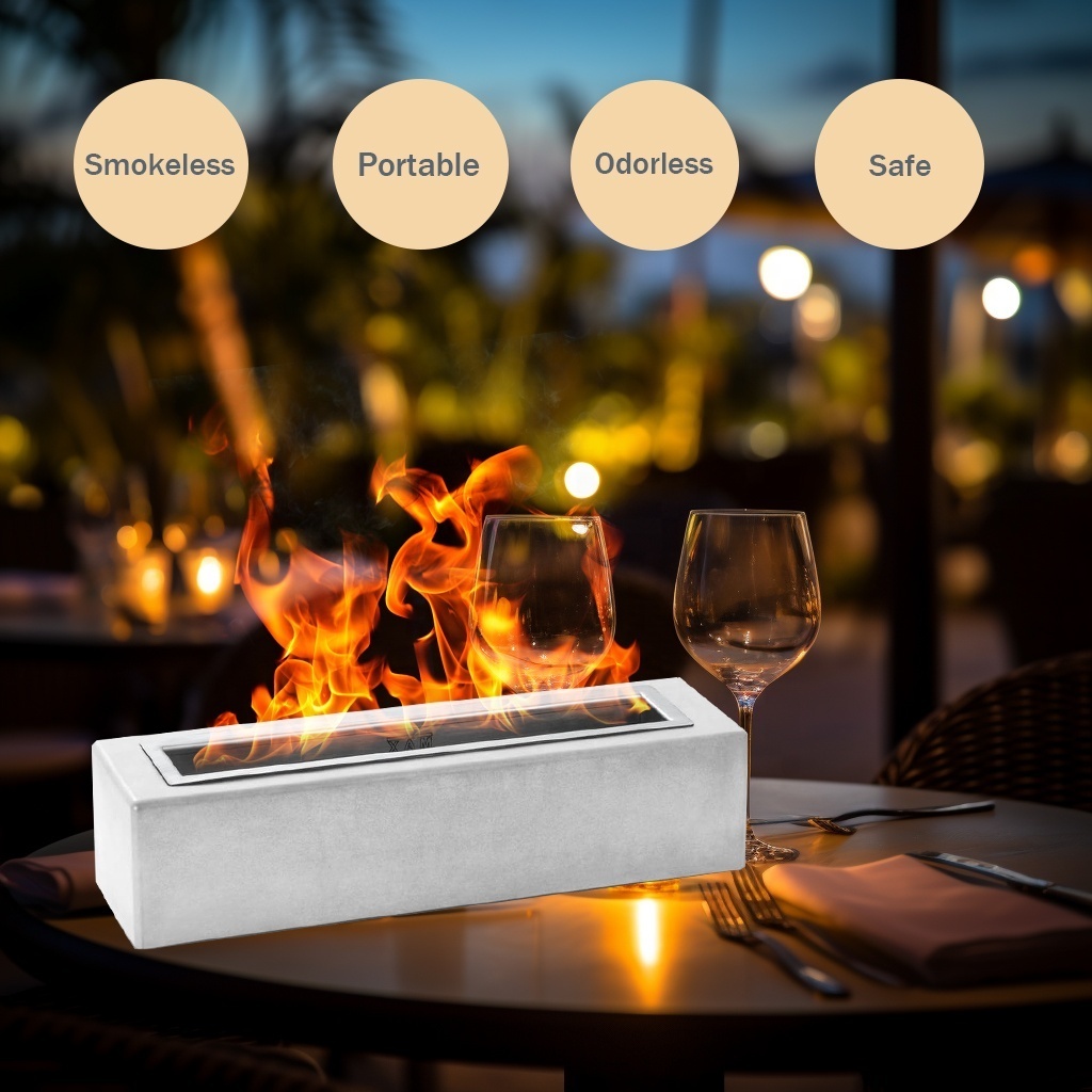 Portable Mini Indoor/Outdoor Tabletop Bioethanol Fireplace Smokeless Rectangular Fire Pit