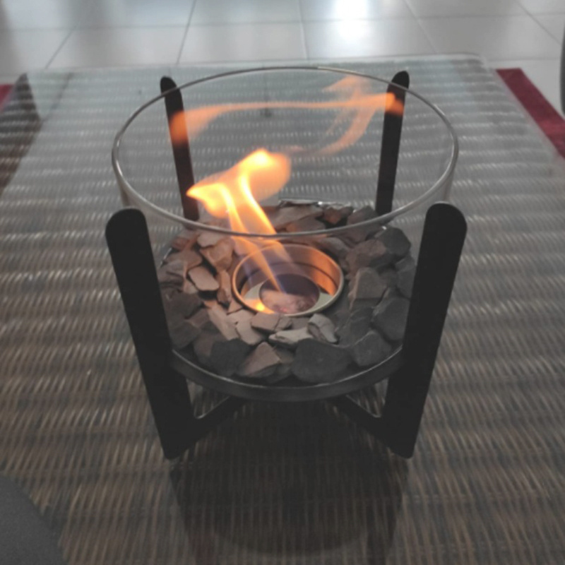 Indoor Table Top Fire Pit Portable Fire Bowl Round Tabletop Bio Ethanol Burner Fireplace With Glass Cover