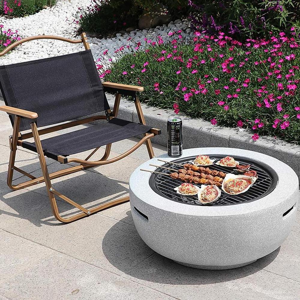 Concrete Fire Pit Tabletop Gas Garden Fire Pit Bowl Round Firepit Charcoal BBQ Grill Camping Large Fire Pits