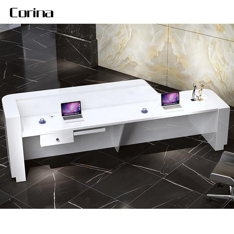 Modern Restaurant Hotel Salon Beauty Reception Design White Artificial Marble front Office Furniture Reception Desk