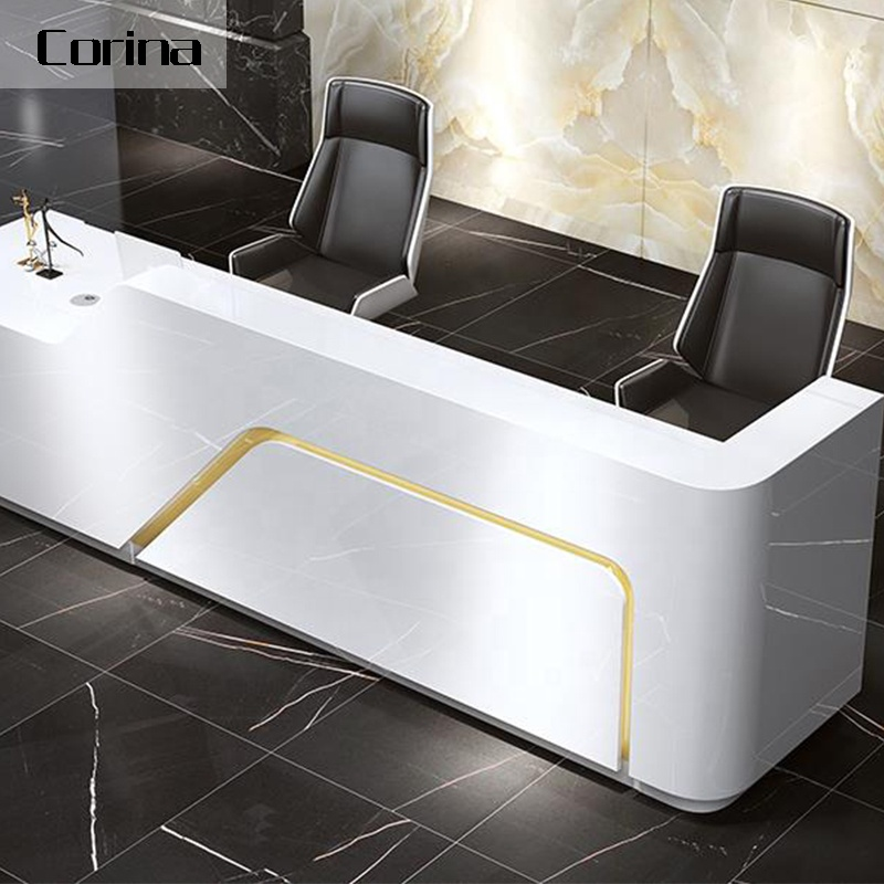 Modern Restaurant Hotel Salon Beauty Reception Design White Artificial Marble front Office Furniture Reception Desk