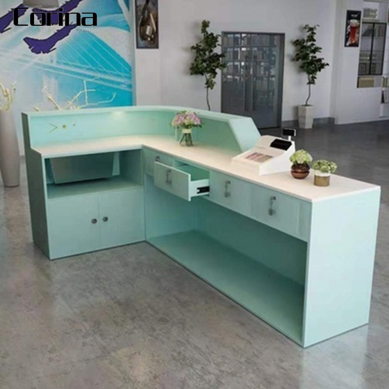 New I Shape Comptoir Caisse Magasin Granite Reception Desk Reception Desk Beauty Salon Stainless Steel Gold Reception Desk