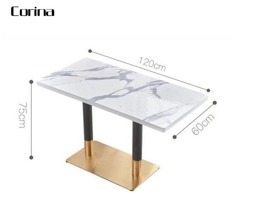 Outdoor marble top restaurant table and chairs set stainless steel base dining table for cafe shop