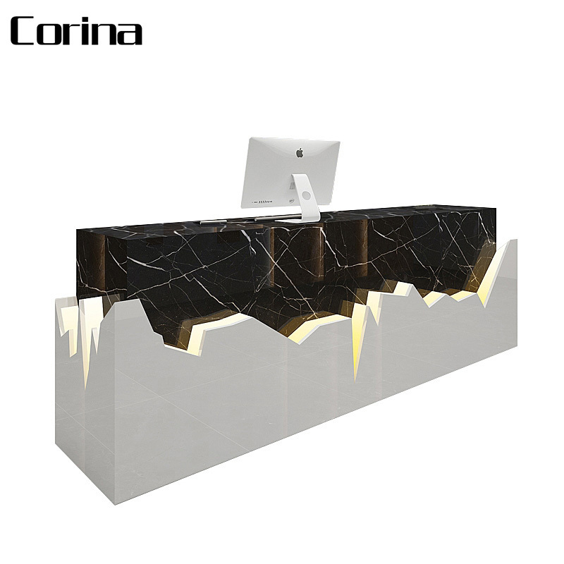 New I Shape Comptoir Caisse Magasin Granite Reception Desk Reception Desk Beauty Salon Stainless Steel Gold Reception Desk