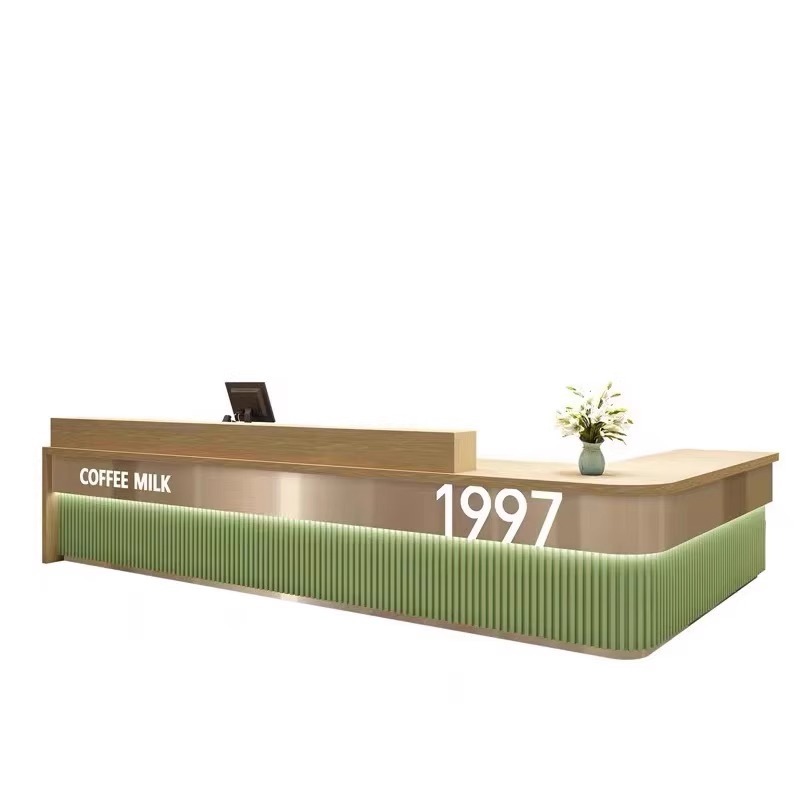 Hot sale L-type reception desk modern hall Ccheckout counter front desk reception counter for Beverage shop