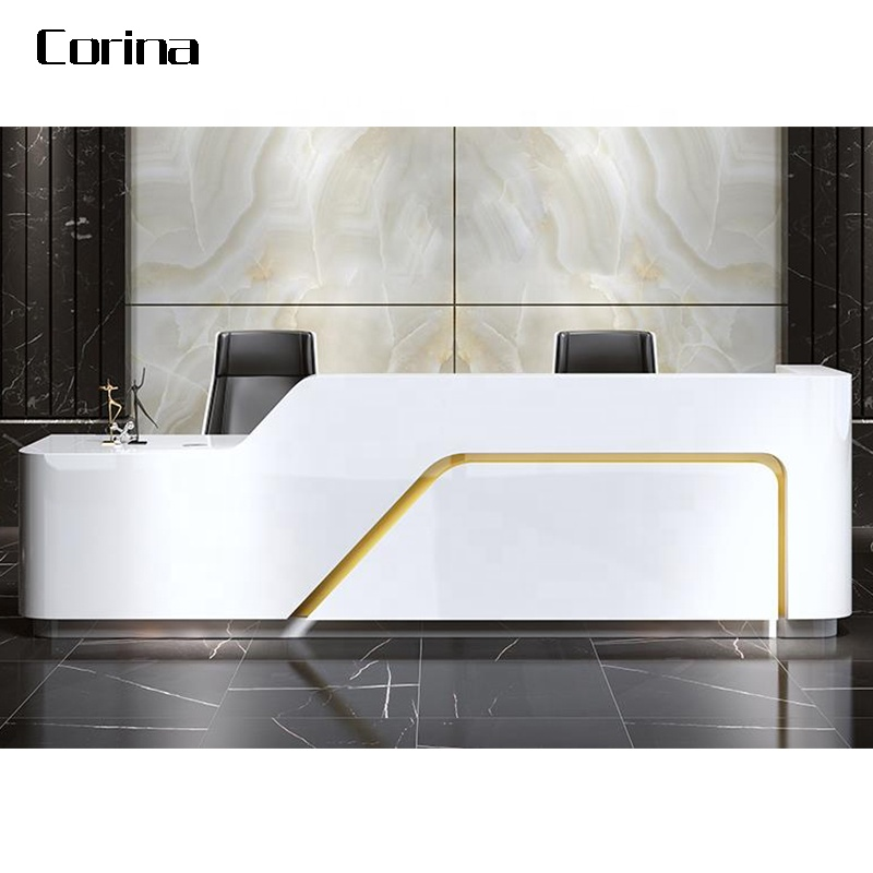 Modern Restaurant Hotel Salon Beauty Reception Design White Artificial Marble front Office Furniture Reception Desk