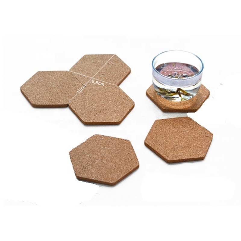 Kukesi Hexagonal Cork Coasters for Drinks Absorbent Cork Plant Coasters Pot Trivets Natural Bar Coasters Kitchen Pads for Table