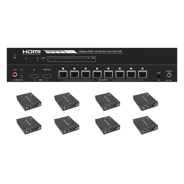 HDMI splitter multiple monitors 4:4:4 HDCP2.2 4khdmi splitter bypass hdcp 4k60@hz 60M 1x8 hdmi splitter