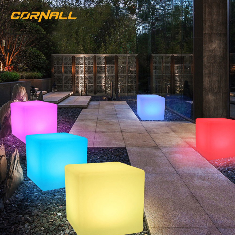 Remote control rgb color changing battery rechargeable plastic illuminated cube seat outdoor bar nightclub led cube chair