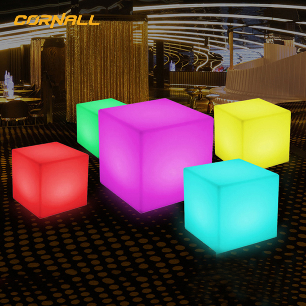 Remote control rgb color changing battery rechargeable plastic illuminated cube seat outdoor bar nightclub led cube chair