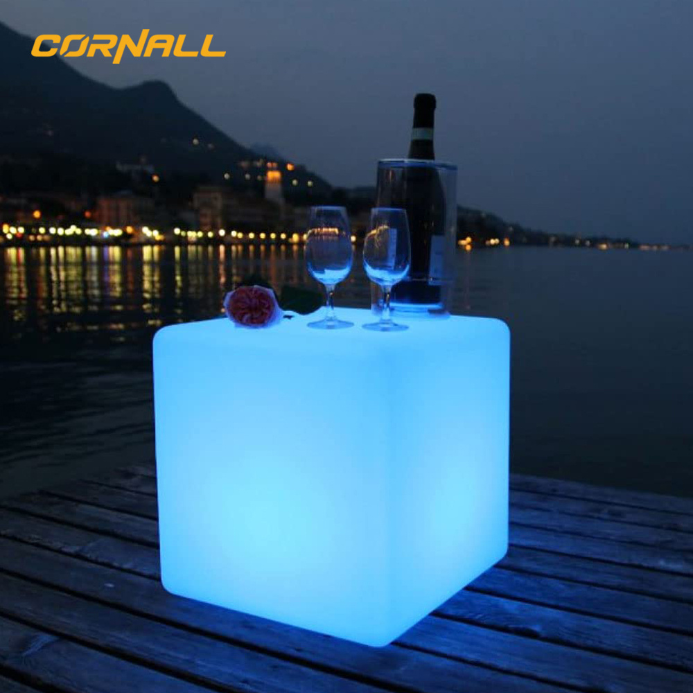 Remote control rgb color changing battery rechargeable plastic illuminated cube seat outdoor bar nightclub led cube chair