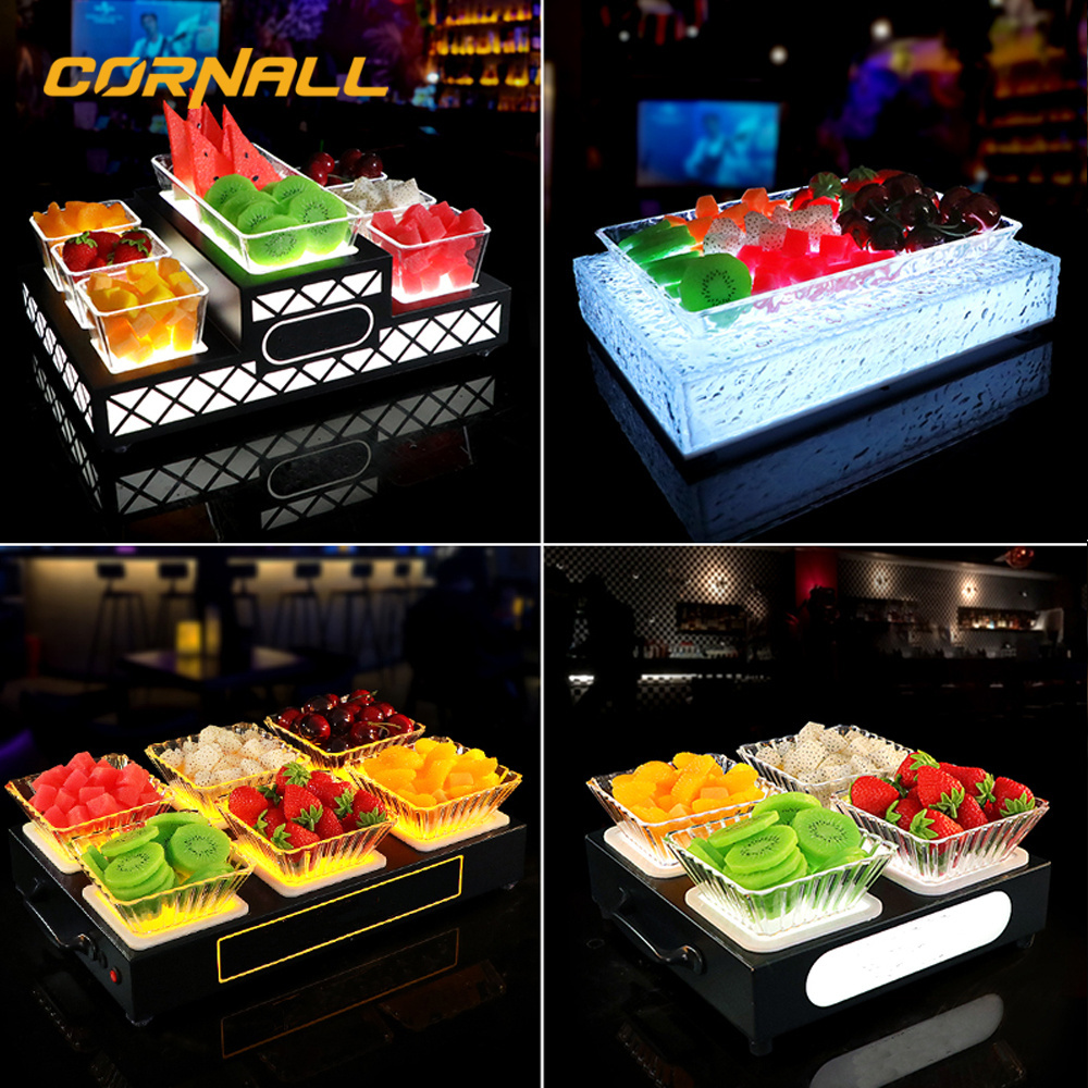 Restaurant Hotel Wedding Party Bar Lounge Night Club LED Illuminate Fruit Snack Acrylic Fruit Service Tray