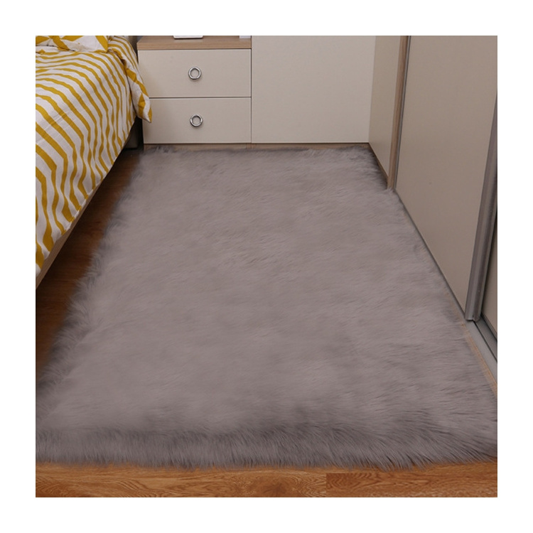 Custom Soft Fluffy Shaggy Synthetic Imitation Artificial Fake Sheepskin Plush Area Floor Carpet White Faux Fur Rug