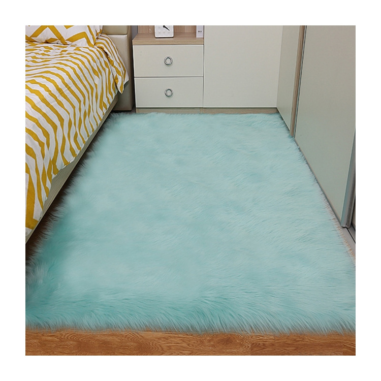 Custom Soft Fluffy Shaggy Synthetic Imitation Artificial Fake Sheepskin Plush Area Floor Carpet White Faux Fur Rug