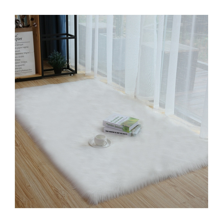 Custom Soft Fluffy Shaggy Synthetic Imitation Artificial Fake Sheepskin Plush Area Floor Carpet White Faux Fur Rug