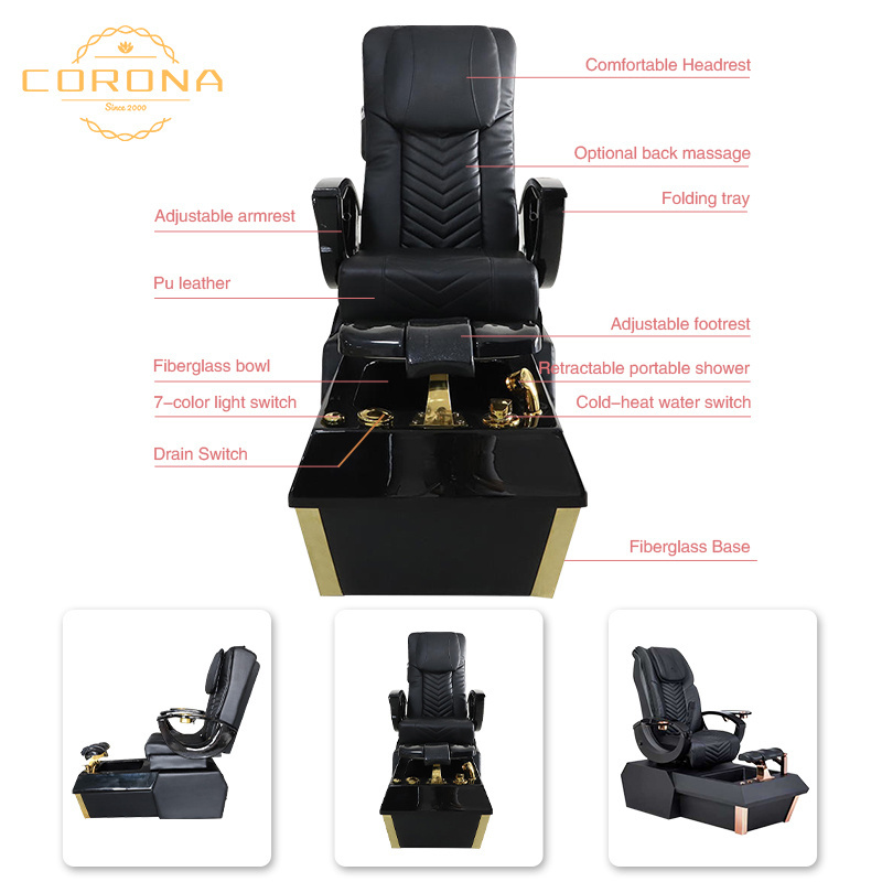 2024 Nail Salon Furniture Modern Luxury Black Gold Pedicure Chair and Manicure Table Set