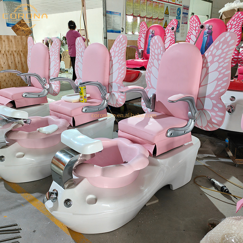 Nail Salon Cute Butterfly Pink Kid Children Spa Pedicure Chair For Girls