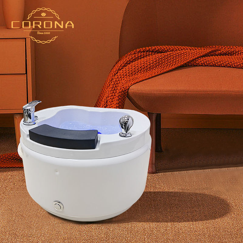 Corona Hot Sale Pedicure Beauty Salon Equipment Foot Pedicure Basin Spa Bowl Pedicure Sink for Sale with shower head