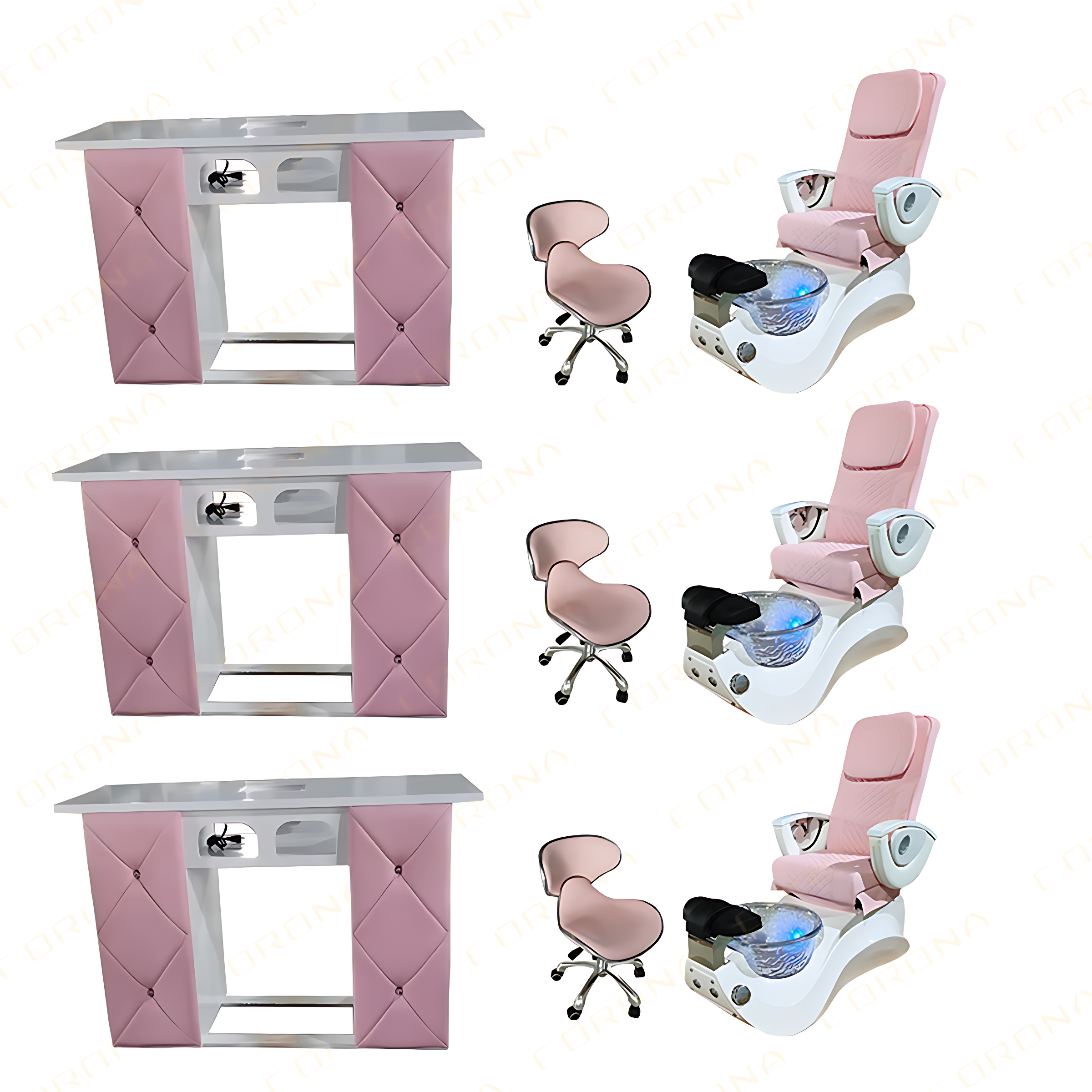 Professional Salon Furniture Pink Pedicure Chair And Manicure Table Set