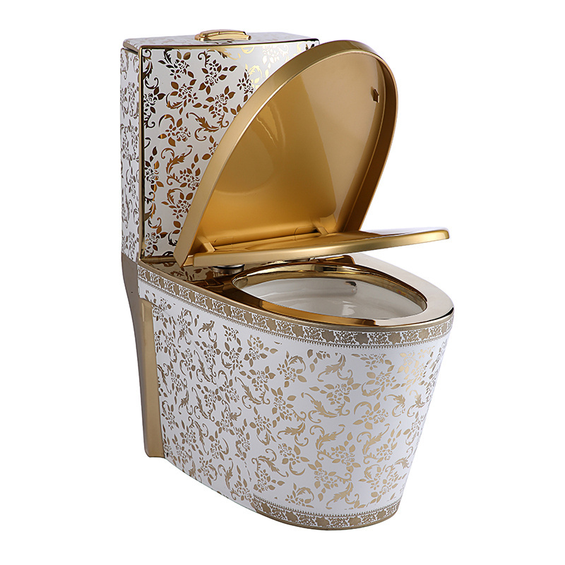 Royal design high end design electroplated bathroom ceramic golden toilet golden pattern shape toilet