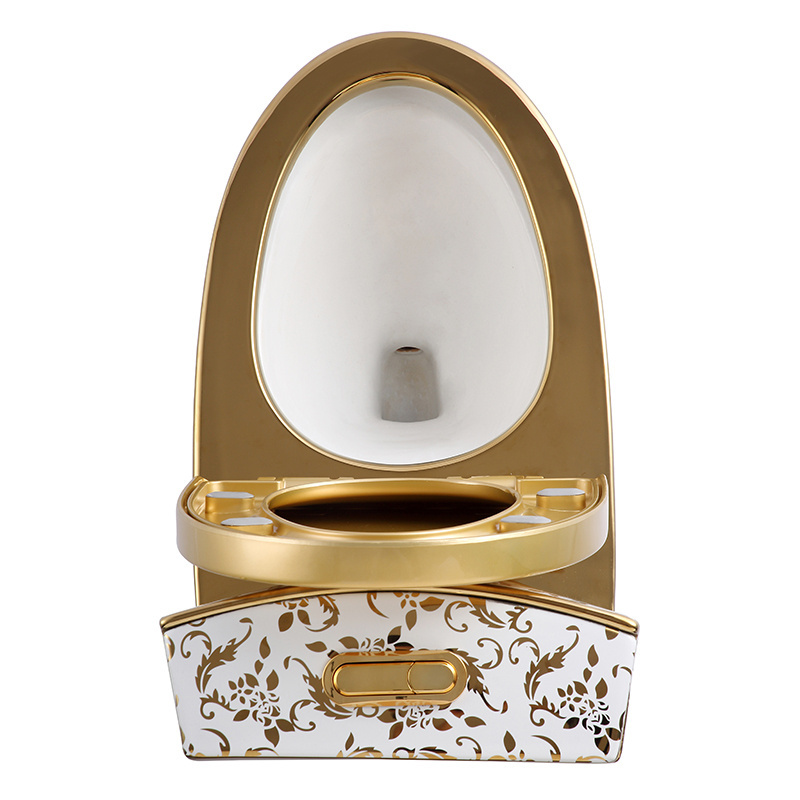 Royal design high end design electroplated bathroom ceramic golden toilet golden pattern shape toilet