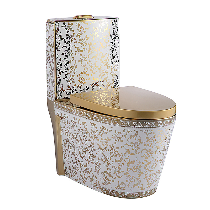 Royal design high end design electroplated bathroom ceramic golden toilet golden pattern shape toilet