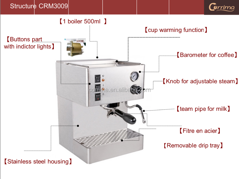 Home-use coffee machine/expresso coffee maker 15 bar CRM3009 Corrima