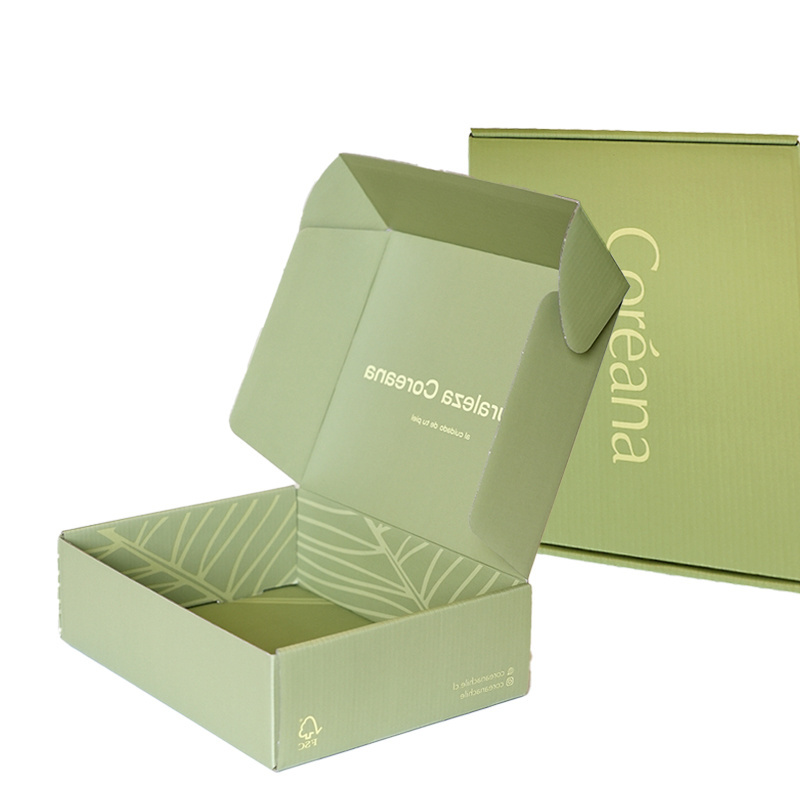 gift packaging luxury 4x4 beauty products subscription green and gild  cardboard air craft box for clothes/cosmetic/jewelry