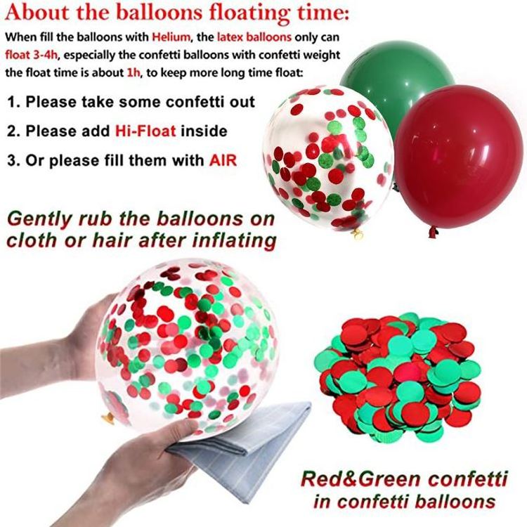 Merry Balloon Set Green Red Confetti 50 Pcs Pack Party Supplies Christmas Latex Balloons